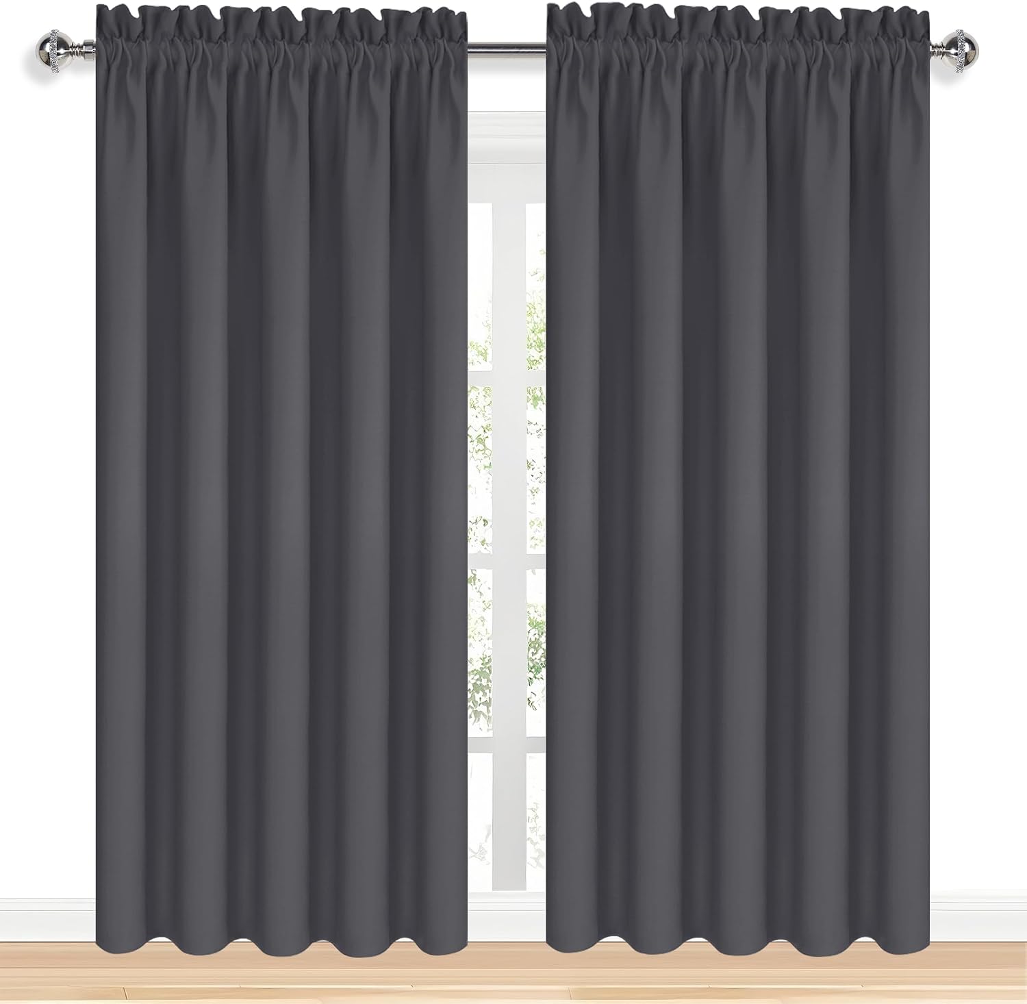 DWCN Dark Grey Blackout Curtains for Bedroom, Thermal Insulated Energy Saving Room Darkening Curtains for Living Room (W60 x L84 inch…