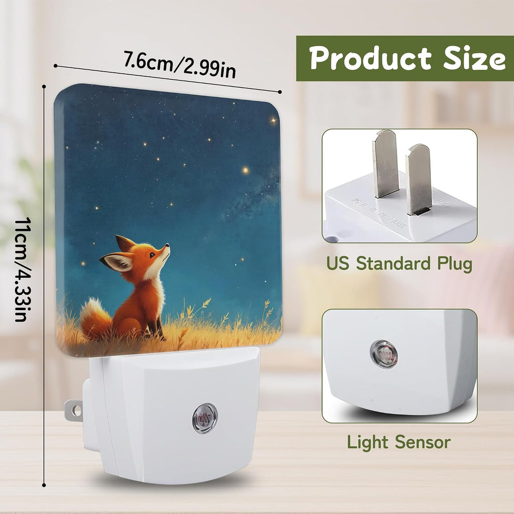 Woodland Fox Stars Night Lights Plug into Wall, Night Light for Bedroom Bathroom Hallway Kitchen, Auto Dusk to Dawn Sensor Decorative…