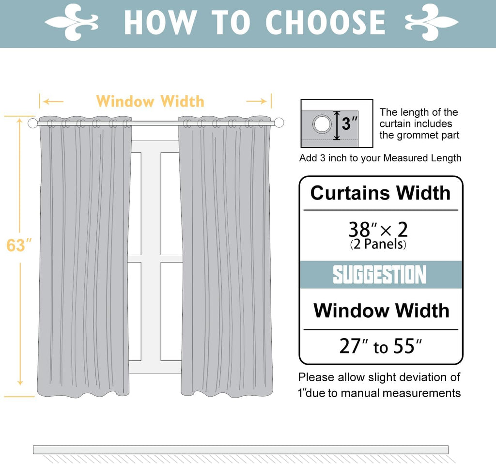 ChrisDowa 100% Blackout Curtains 63 inch Long for Bedroom with Black Liner, 2 Thick Layers Total Blackout Thermal Insulated Grommet Window…