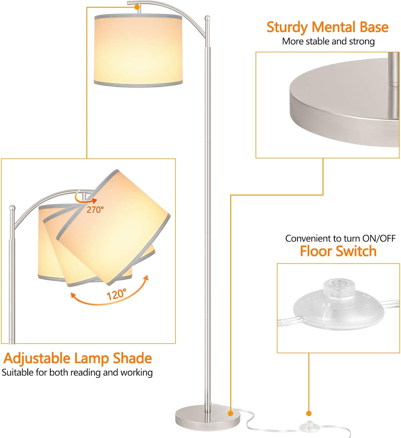 Floor Lamp for Living Room with 3 Color Temperatures LED Bulb, Standing Lamp Tall Industrial Floor Lamp Reading for Bedroom, Office (9W…