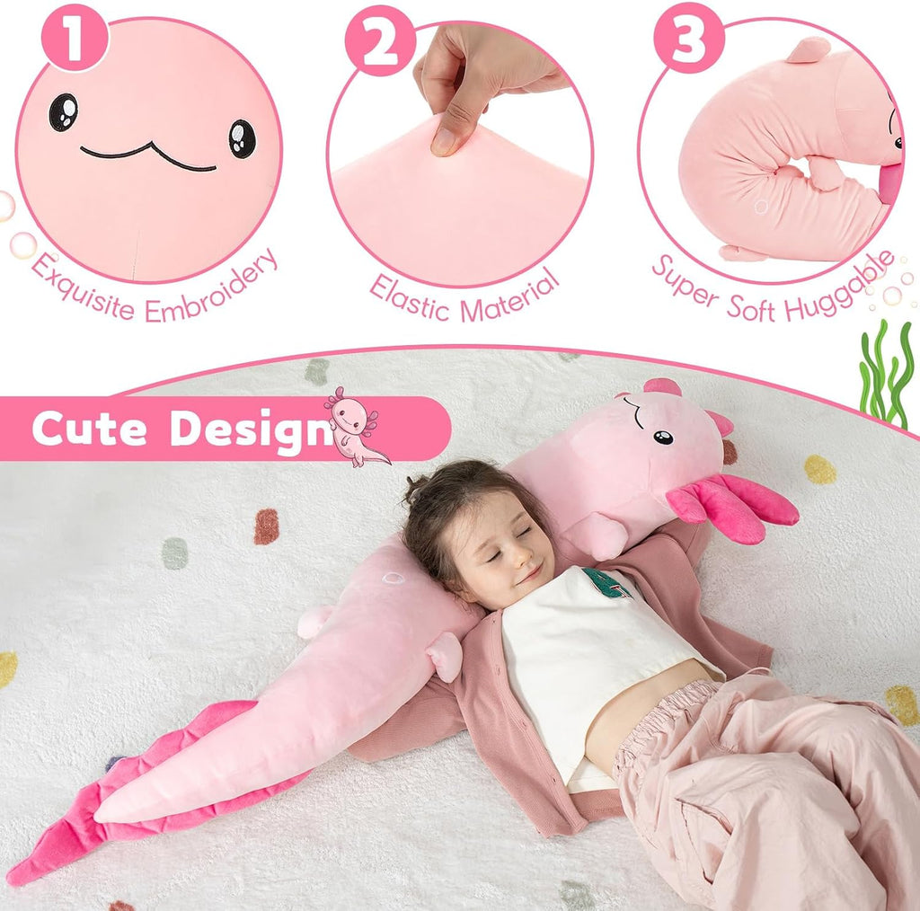 MaoGoLan Giant Axolotl Plush Body Pillow for Girls, Hot Pink Axolotl Stuffed Animal for Kids Adults, Large Salamander Plush Glow in The Dar…