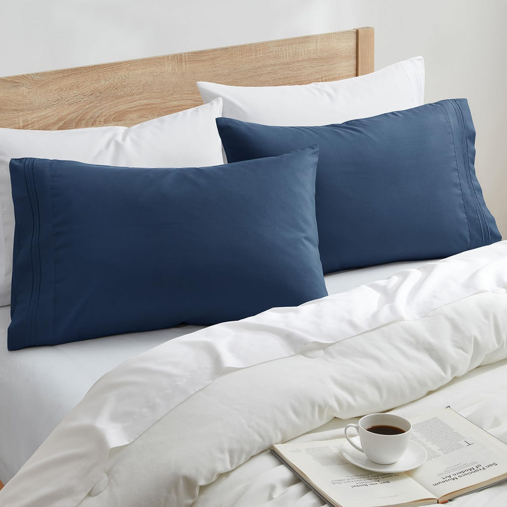 Nestl Navy Blue King Pillow Cases 2 – Soft King Size Pillow Case, 1800 Brushed Microfiber Pillowcases, Envelope Closure Pillowcase, King Pi…