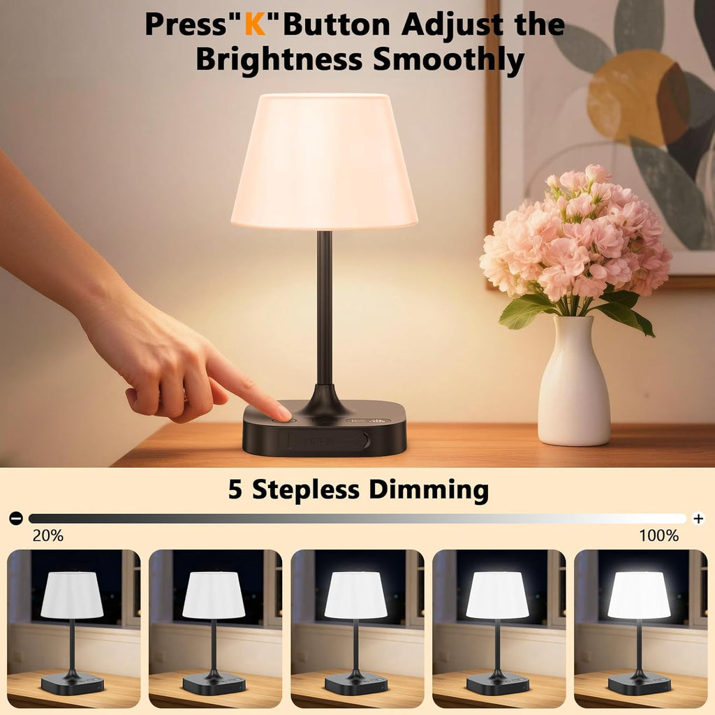 Table Lamp - 8000mAh Cordless Rechargeable Battery and Dimmable LED Display Touch Lamp for Patio Bedroom (Black, 1 Pack)
