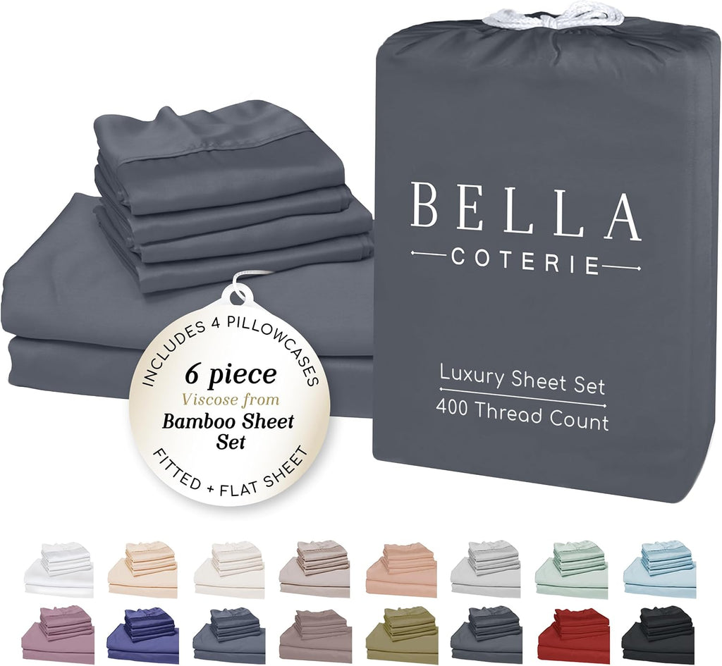 BELLA COTERIE 6 Piece Luxury Bamboo Viscose California King Size Sheet Set | 100% Organically Grown | Cooling for Hot Sleepers | 18" Deep…