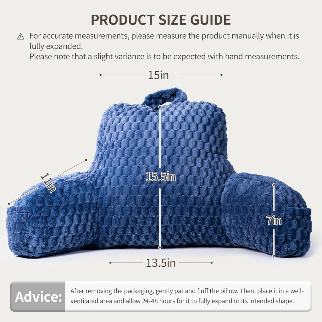 Faux Fur Reading Pillow for Bed Adults, Ultra Soft Plush Floor Backrest Pillow with Side Pockets for Bed & Couch, Perfect for Reading…