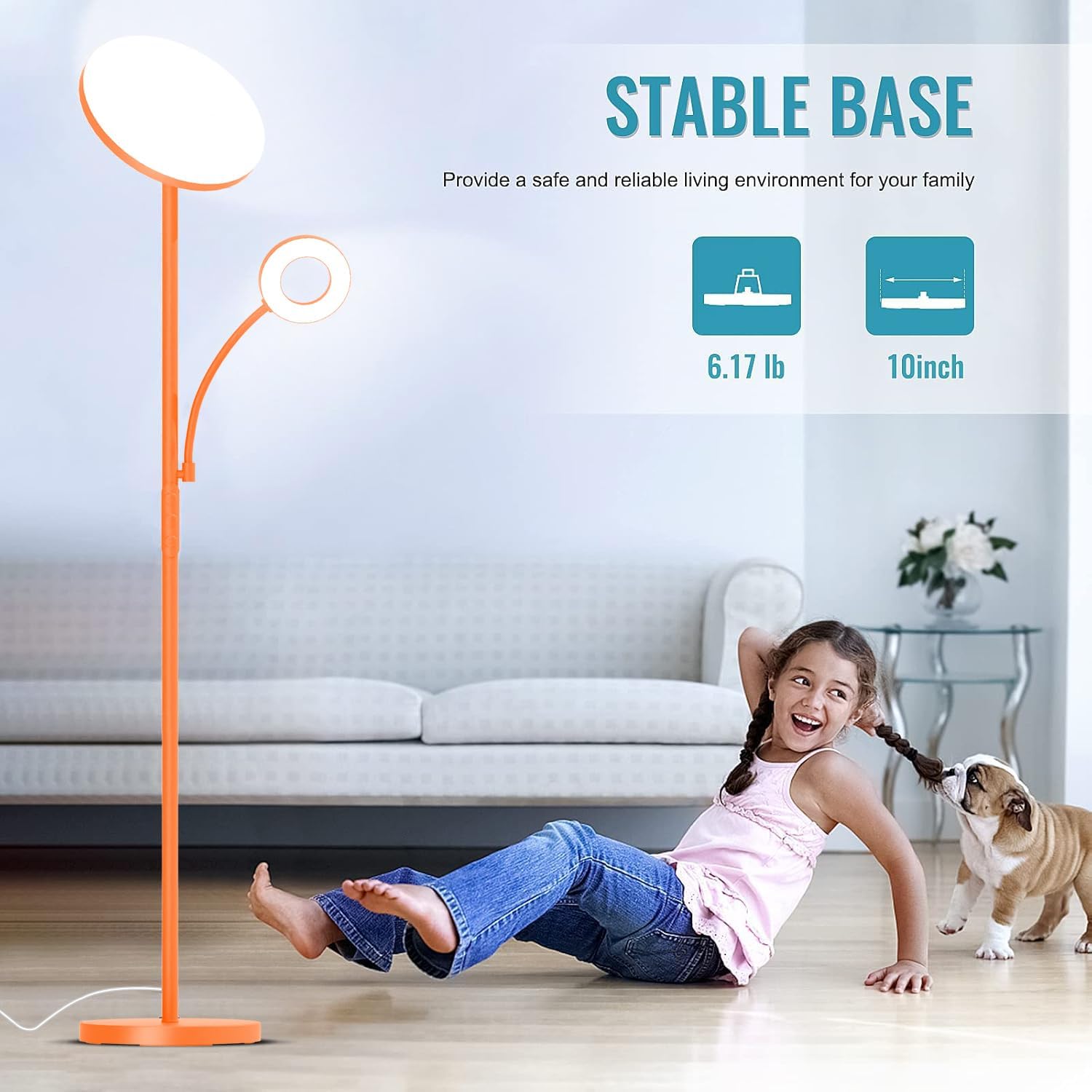 Marctronic Orange Floor Lamp, 42W 4000LM Super Bright LED Lamp with Reading Light for Living Room Bedroom Office, Touch Control, Dimmable S…