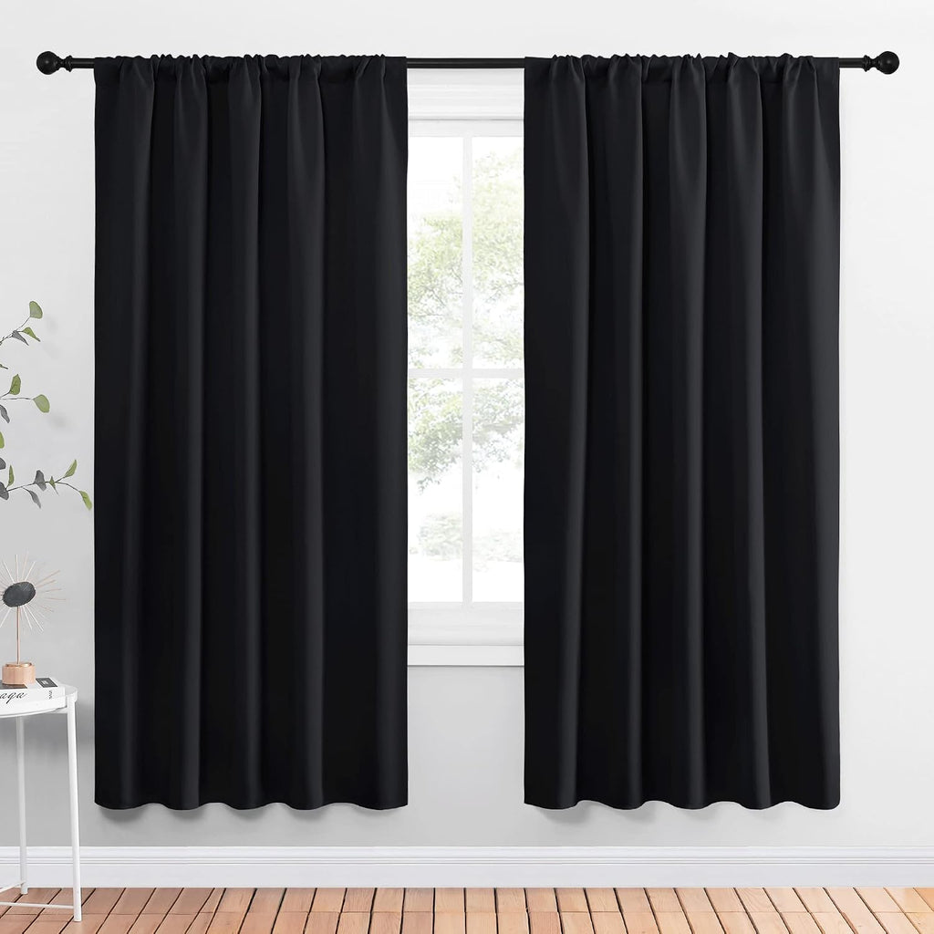 NICETOWN Black Blackout Curtain Blinds - Solid Thermal Insulated Window Treatment Blackout Drapes for Bedroom (2 Panels, 52 inches Wide…