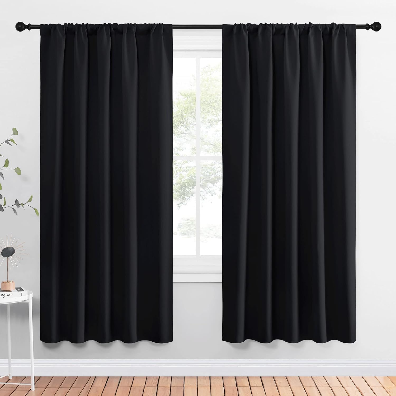 NICETOWN Black Blackout Curtain Blinds - Solid Thermal Insulated Window Treatment Blackout Drapes for Bedroom (2 Panels, 52 inches Wide…