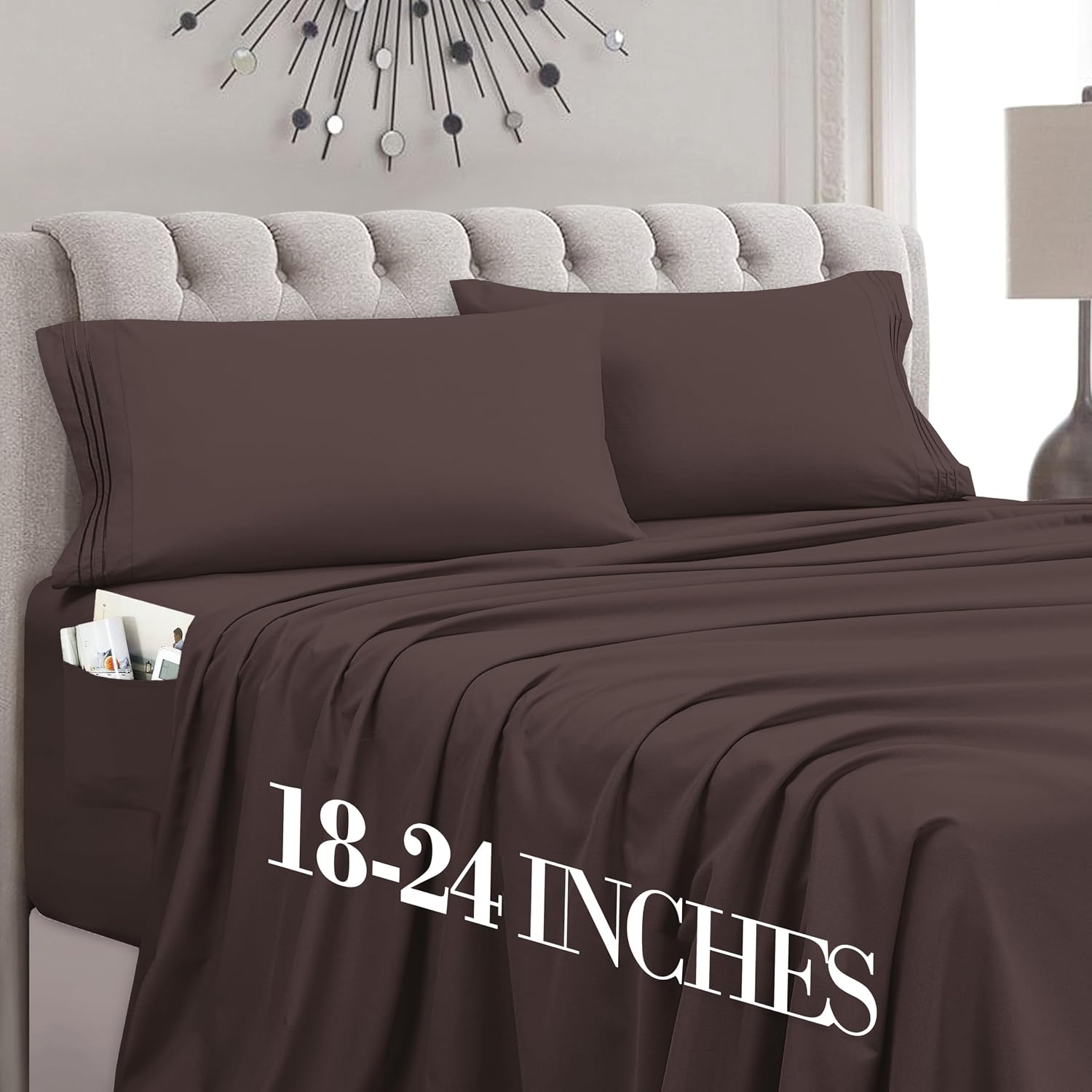 MocassiLuxuryBedding Mocassi Cal King Size 4-Piece Bed Sheet Set - 1800 Hotel Quality Microfiber 18-24 Inches Extra Deep Pocket Fitted Shee…