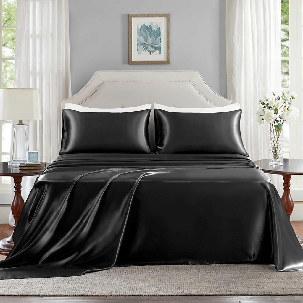 Golal Satin Sheets California King Size - 4 Pieces Luxury Silky Soft Bed Sheets, Wrinkle-Free Black Satin Silk Sheet Set with 1 Deep Pocket…