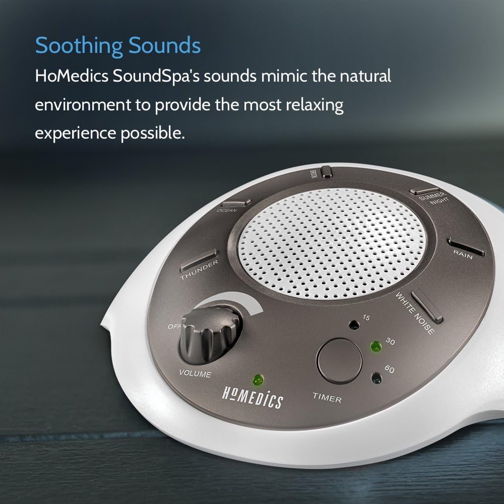 Homedics SoundSleep White Noise Sound Machine, Gold, Small Travel Sound Machine with 6 Relaxing Nature Sounds, Portable Sound relaxation…