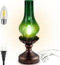 Vintage Table Lamp with Green Crackle Glass Shade, Touch Control & 3-Way Dimmable Rustic Retro Farmhouse Bedside Lamp for Bedroom, Living…