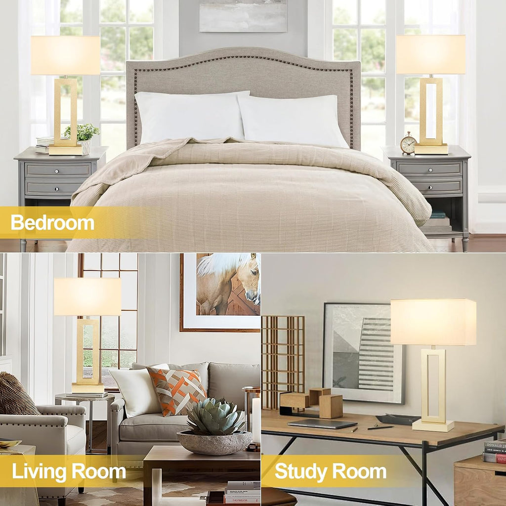 Seealle 22" Tall Bedroom Lamps for Living Room - Touch Gold Bedside Lamps with USB C+A, 3 Way Dimmable for Nightstand, Modern Night…