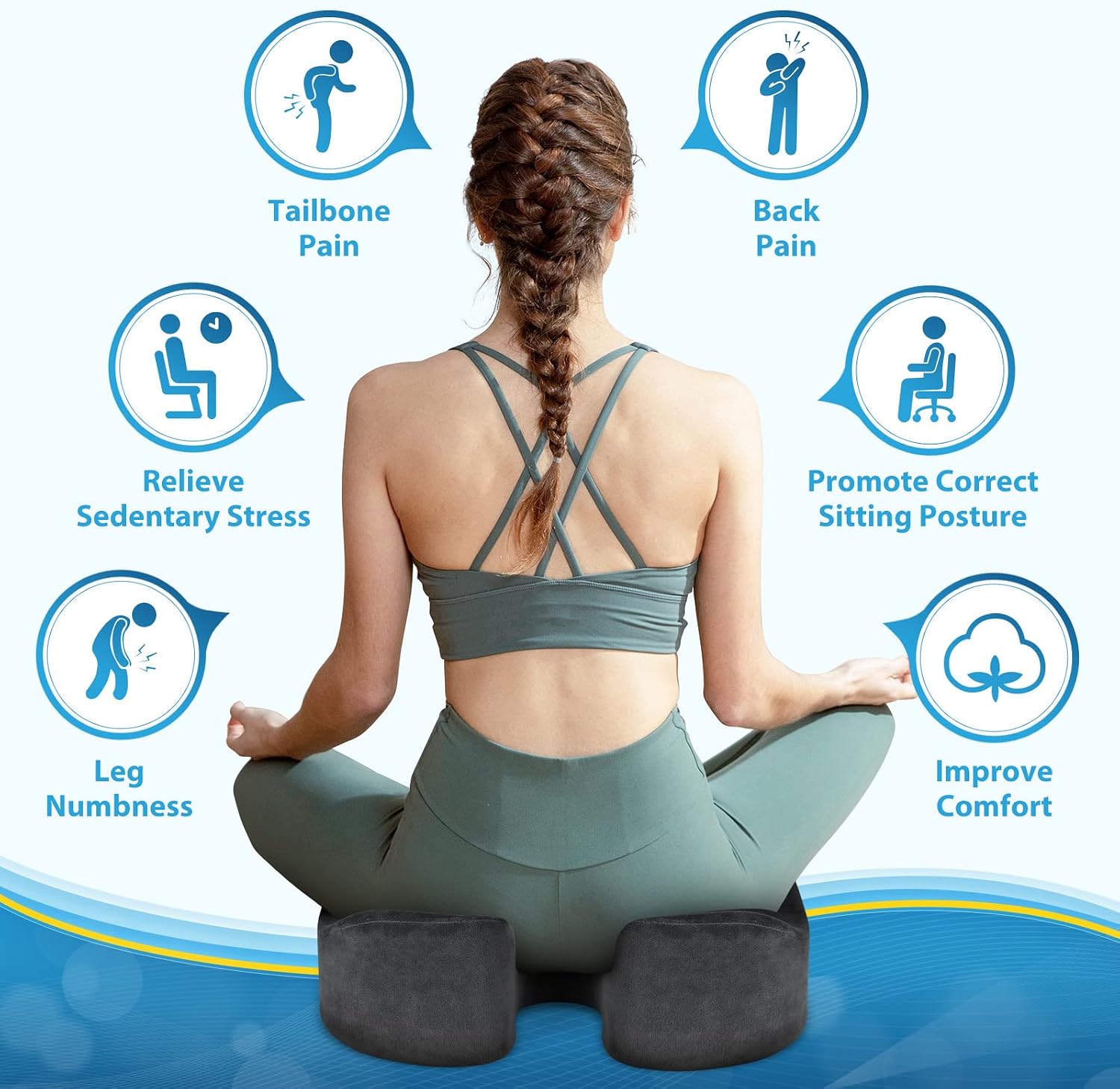 BlissTrends Seat Cushion,5.2in Thick Memory Foam Cushions for Office Chair, Car Seat, Airplane, Relieving Pressure Tailbone Sciatica Back P…