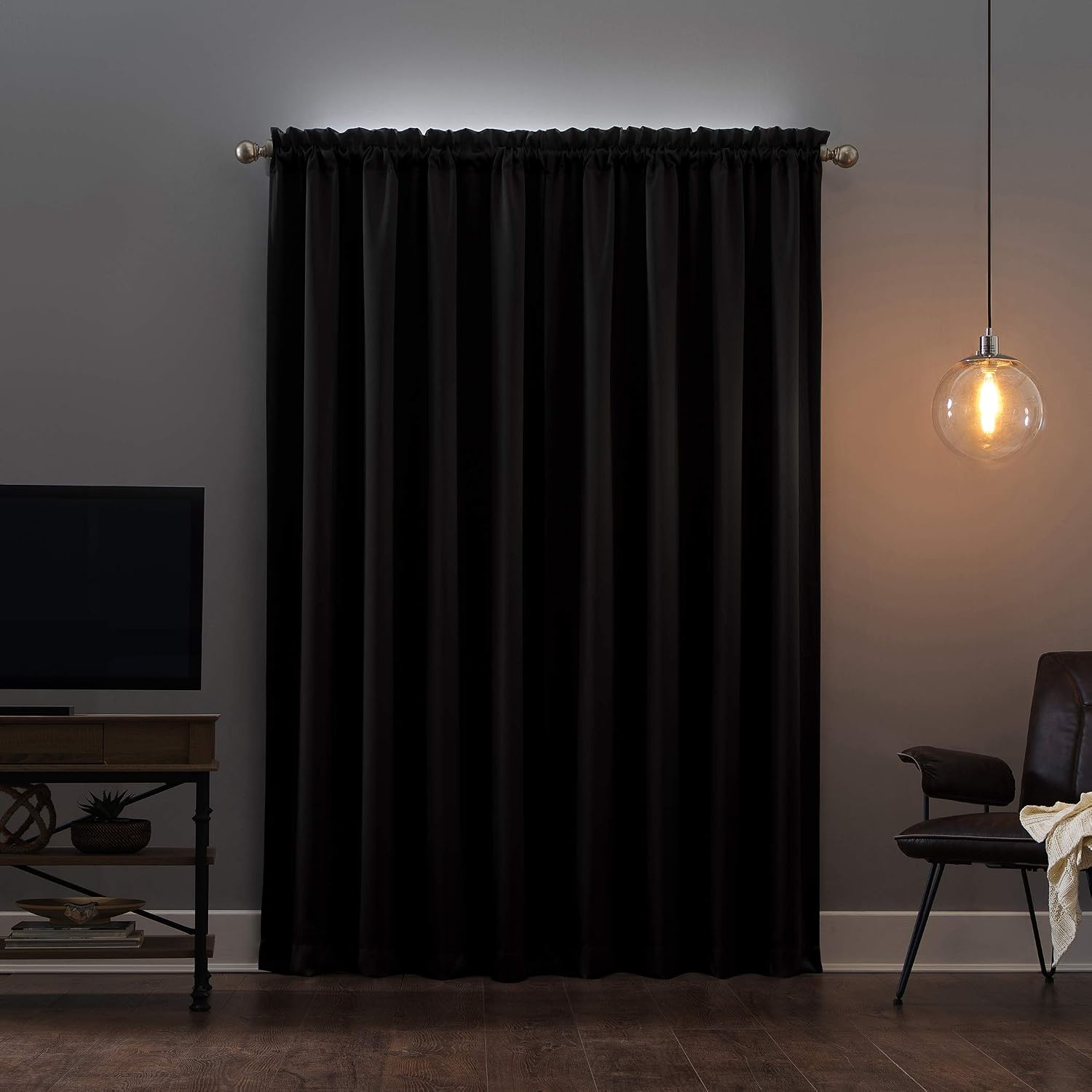 Sun Zero Oslo Theater Grade Extreme Total Blackout Rod Pocket Curtain Panel, 52" x 84", Coal