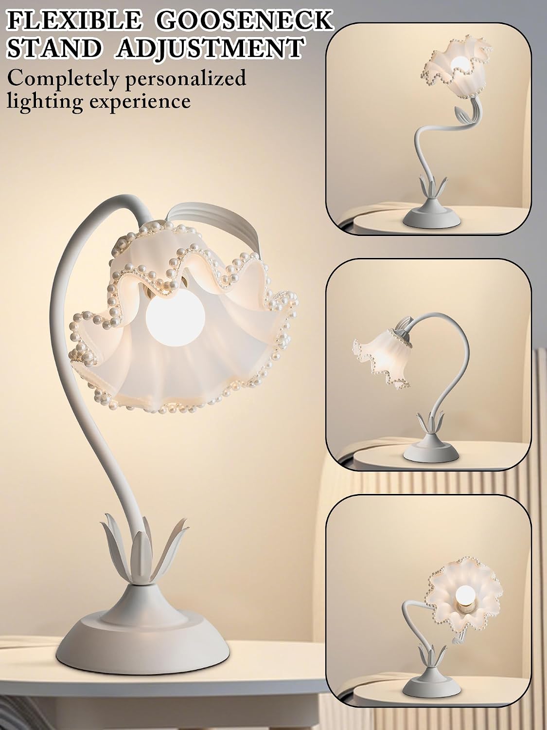 Aqdzcnf Flower Table Lamp, LED Reading Light Bedside Vintage Flower Night Light,3 Colors Modes Kawaii Bedside Lamps Decor, Living Room Bedroo…