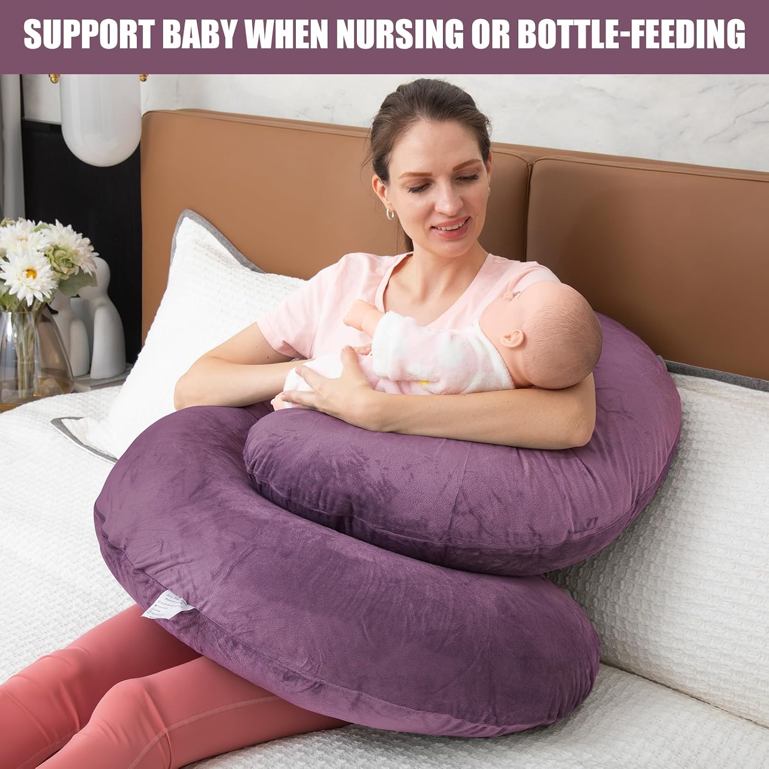 1 MIDDLE ONE Pregnancy Pillow, C Shaped Full Body Pregnant Women Sleeping Pillow for Maternity Support with Cover (Purple)
