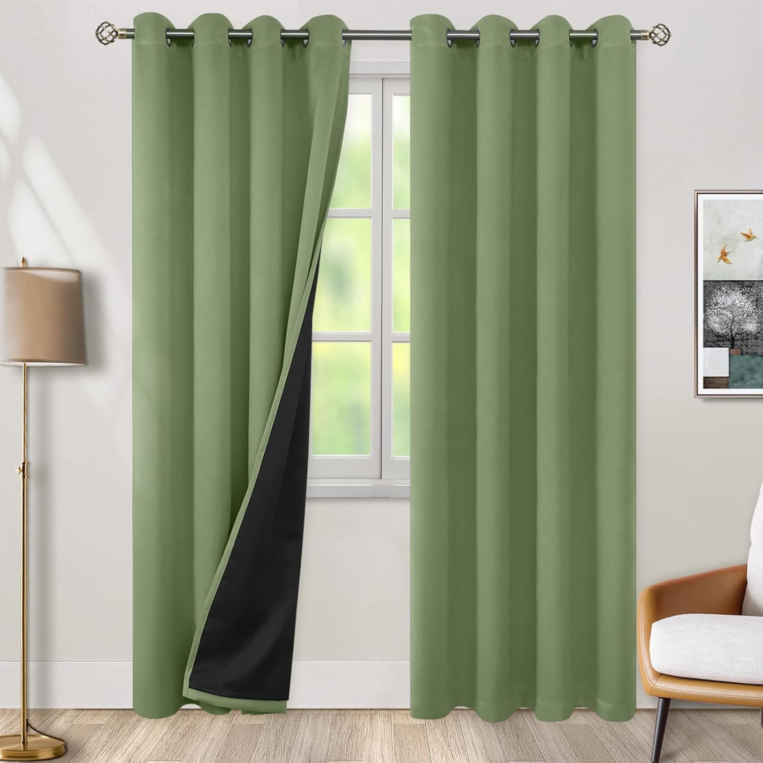 BGment Thermal Insulated 100% Blackout Curtains for Bedroom with Black Liner, Double Layer Full Room Darkening Noise Reducing Grommet Curta…