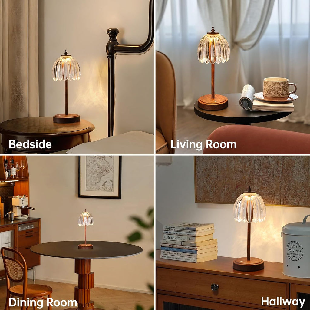 Shenmoyl Tulip Table Lamp with 5200mAh Battery & Touch Control, Small Cordless Table Lamp with 3 Colors, Rechargeable Battery Operated…