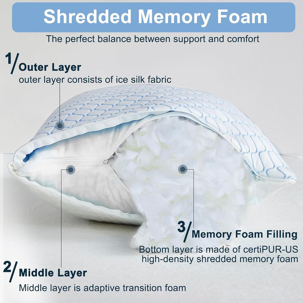 Gehannah Body Pillow for Adults - Shredded Memory Foam & Zippered Cooling Cover - Long Pillow for Sleeping - Bed Pillows for Side Sleeper W…
