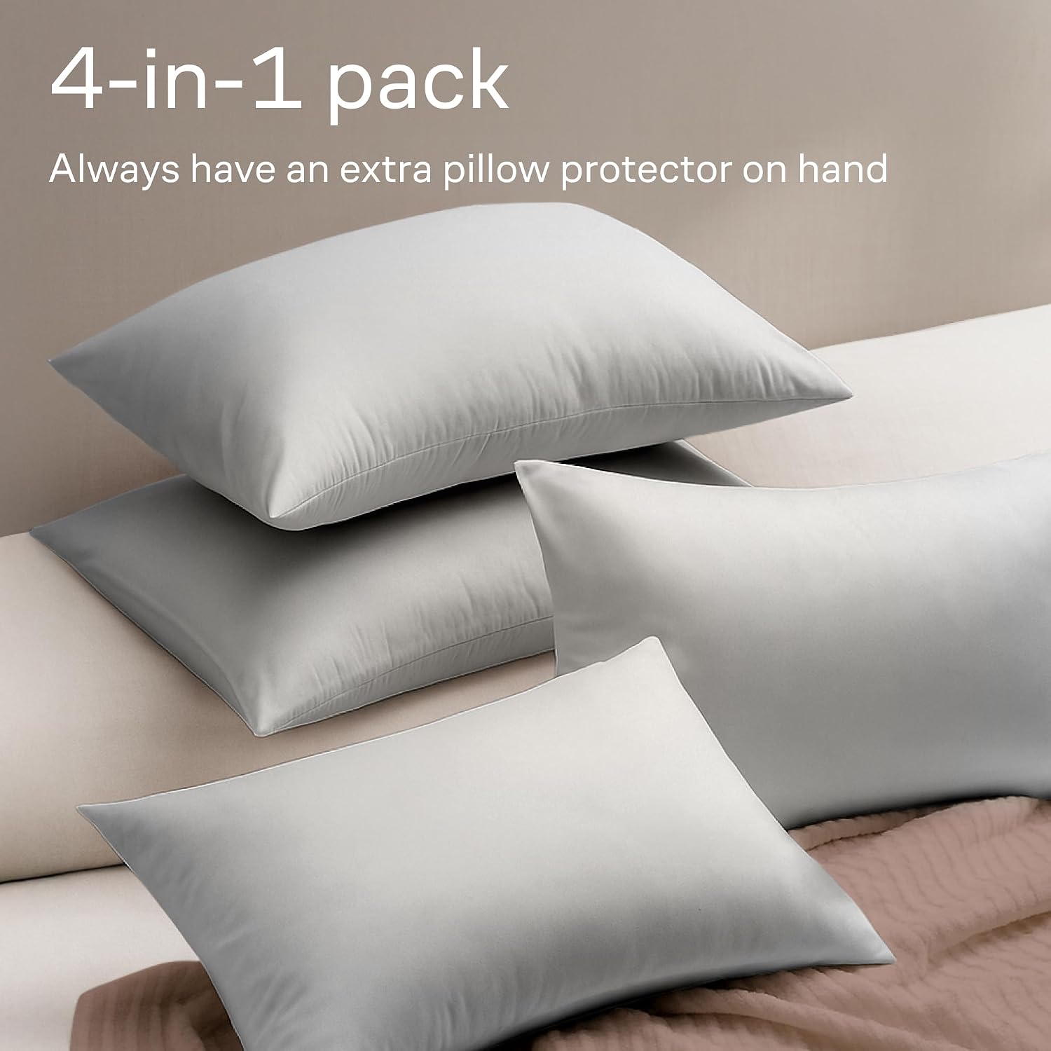 Ultra Soft Pillow Protectors with Zipper Standard Size - Set of 4 Breathable Pillow Covers - 100% Protection Against Stains, Dust & Dirt…