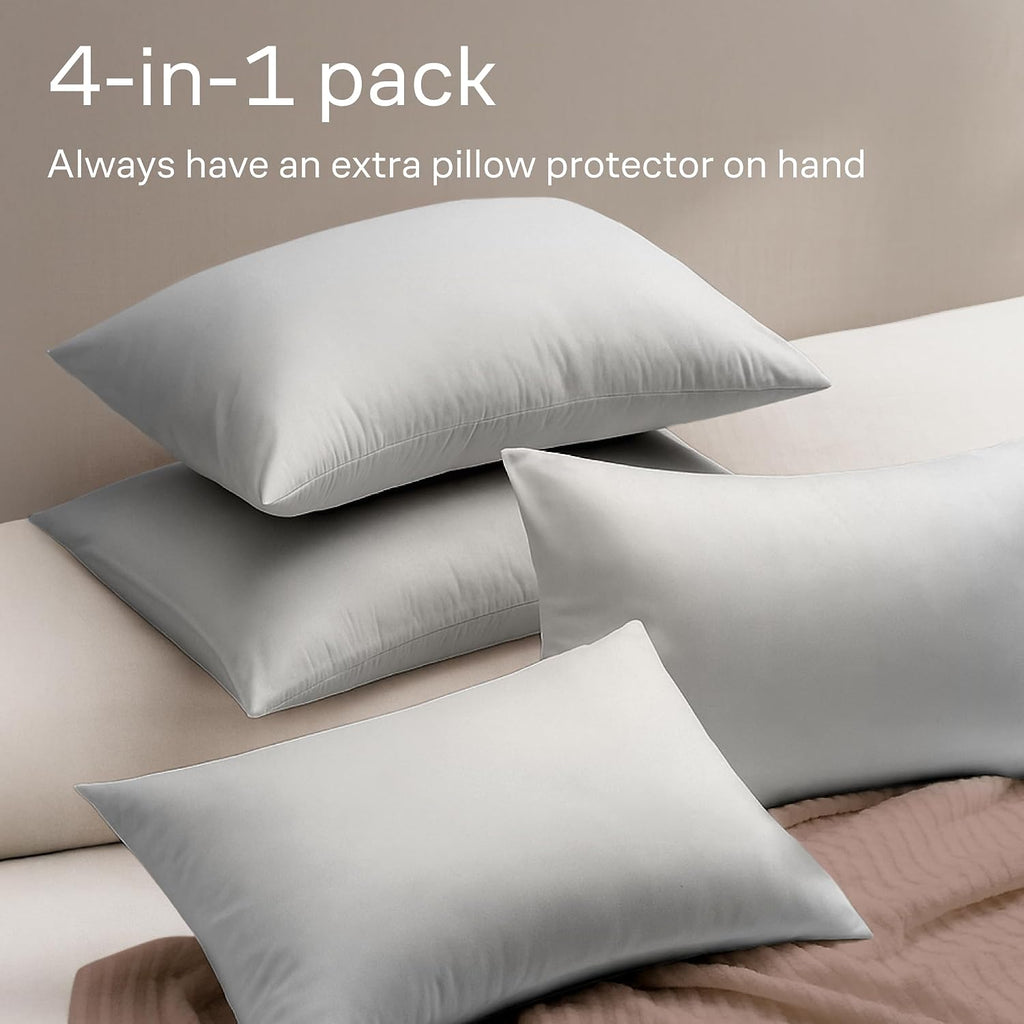 Ultra Soft Pillow Protectors with Zipper King Size - Set of 4 Breathable Pillow Covers - 100% Protection Against Stains, Dust & Dirt…