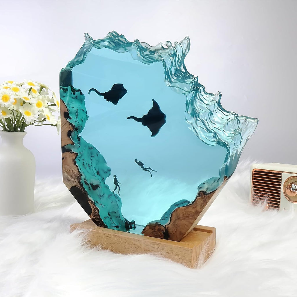 Epoxy Resin Lamp, Ocean Night Light, Artistry Home Decor Bedside Nightlight, Unique Resin Lighting, Nightstand Decorations for Bedroom…