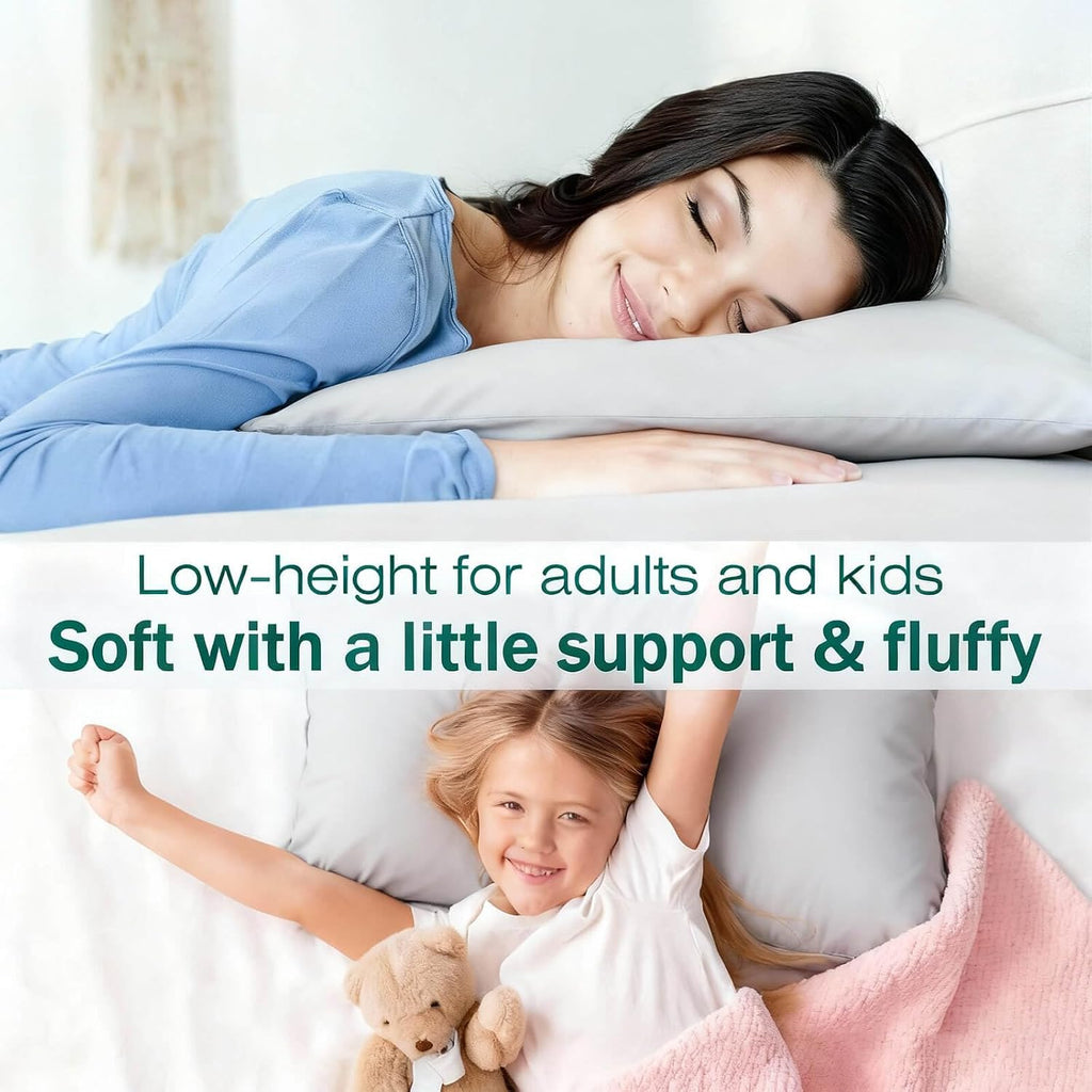 Flat Ultra Thin Bed Pillows King Size Pillow Set of 2 Extra Soft Down Alternative for Stomach Back Sleeper Light Grey 20x36inches