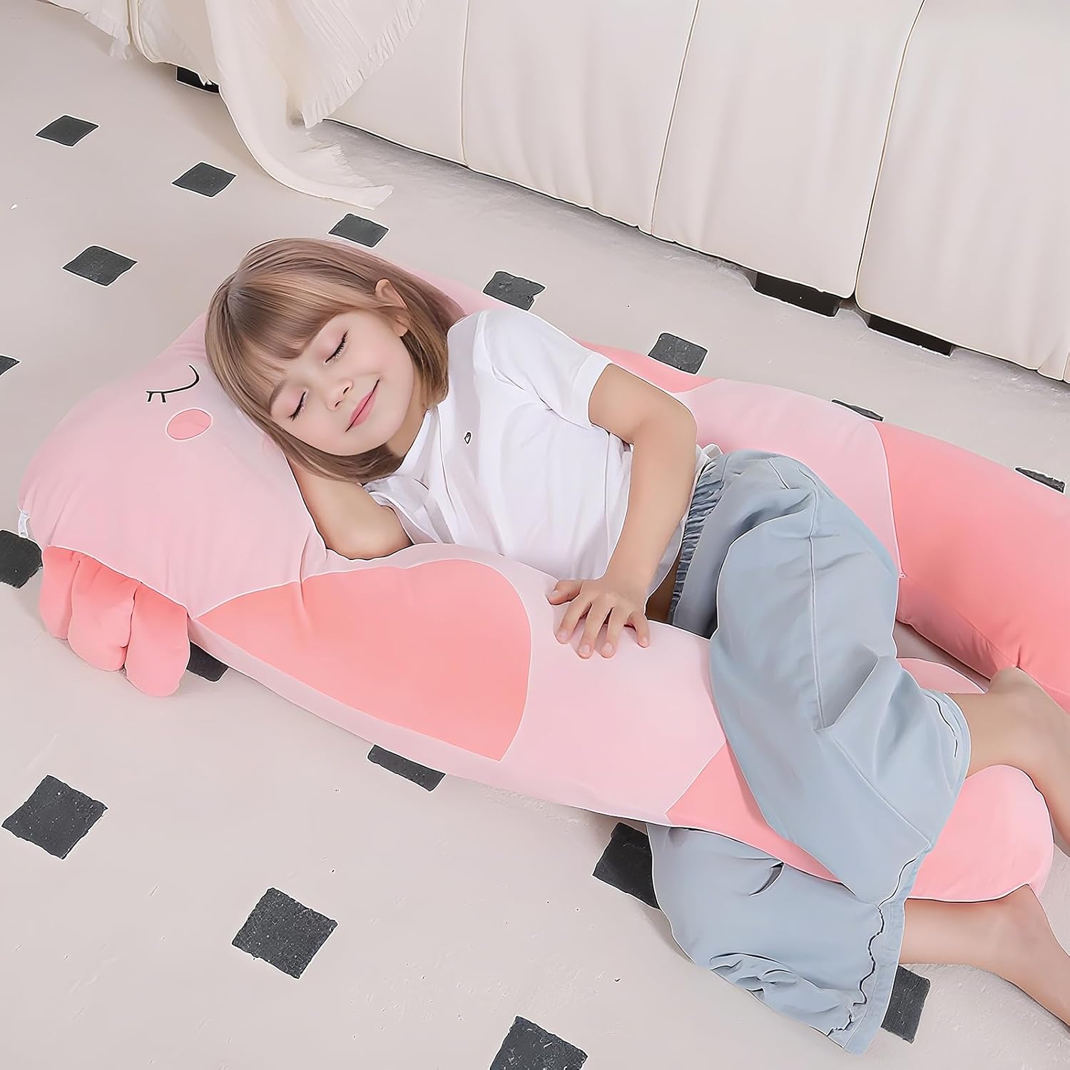 47x23 inch U Shaped Long Plush Body Pillows for Kids, Stuffed Animal Axolotl Soft Large Pillow for Sleeping, Big Cute Plushies, Washable…