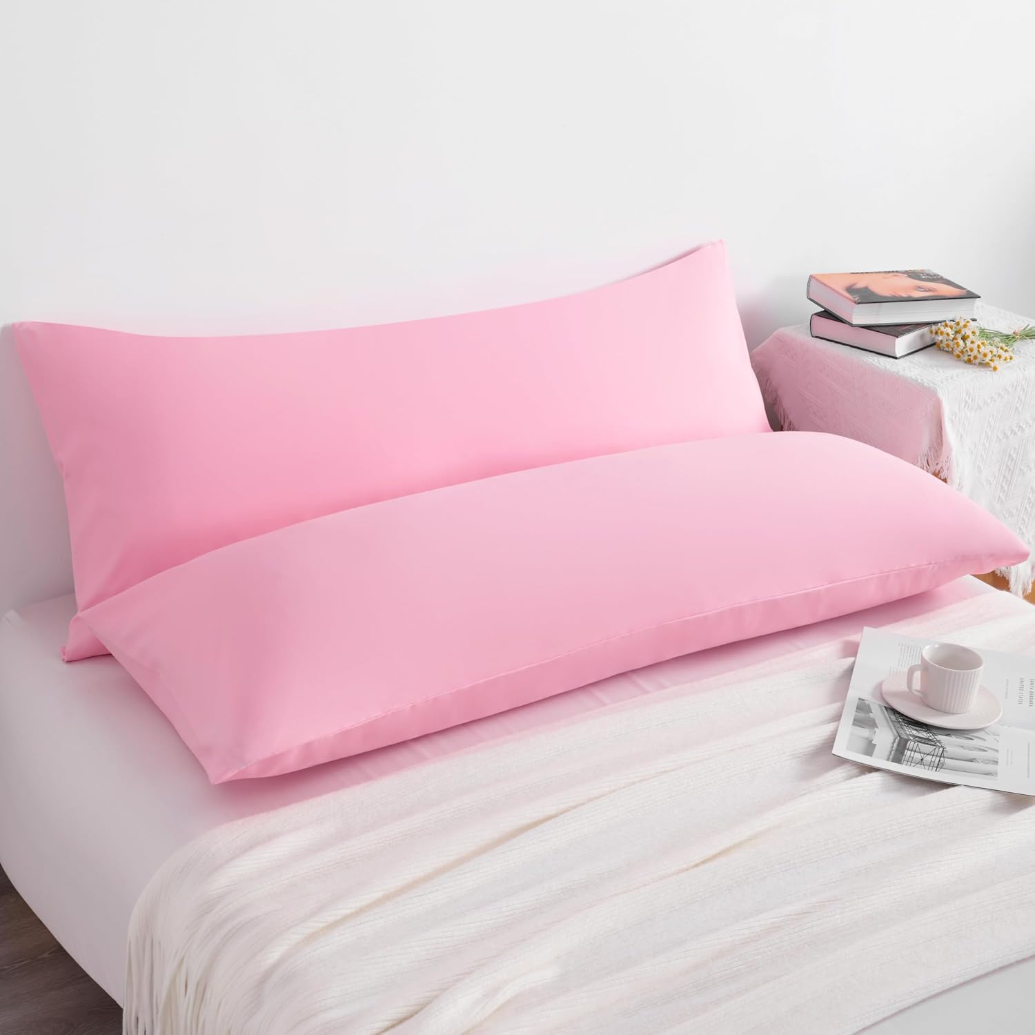 Ntbay Body Pillow Cases Set of 2, 2 Pack Brushed Microfiber 20x54 Pillow Cases, Soft, Wrinkle, Fade, Stain Resistant Pink Pillow Cases with…