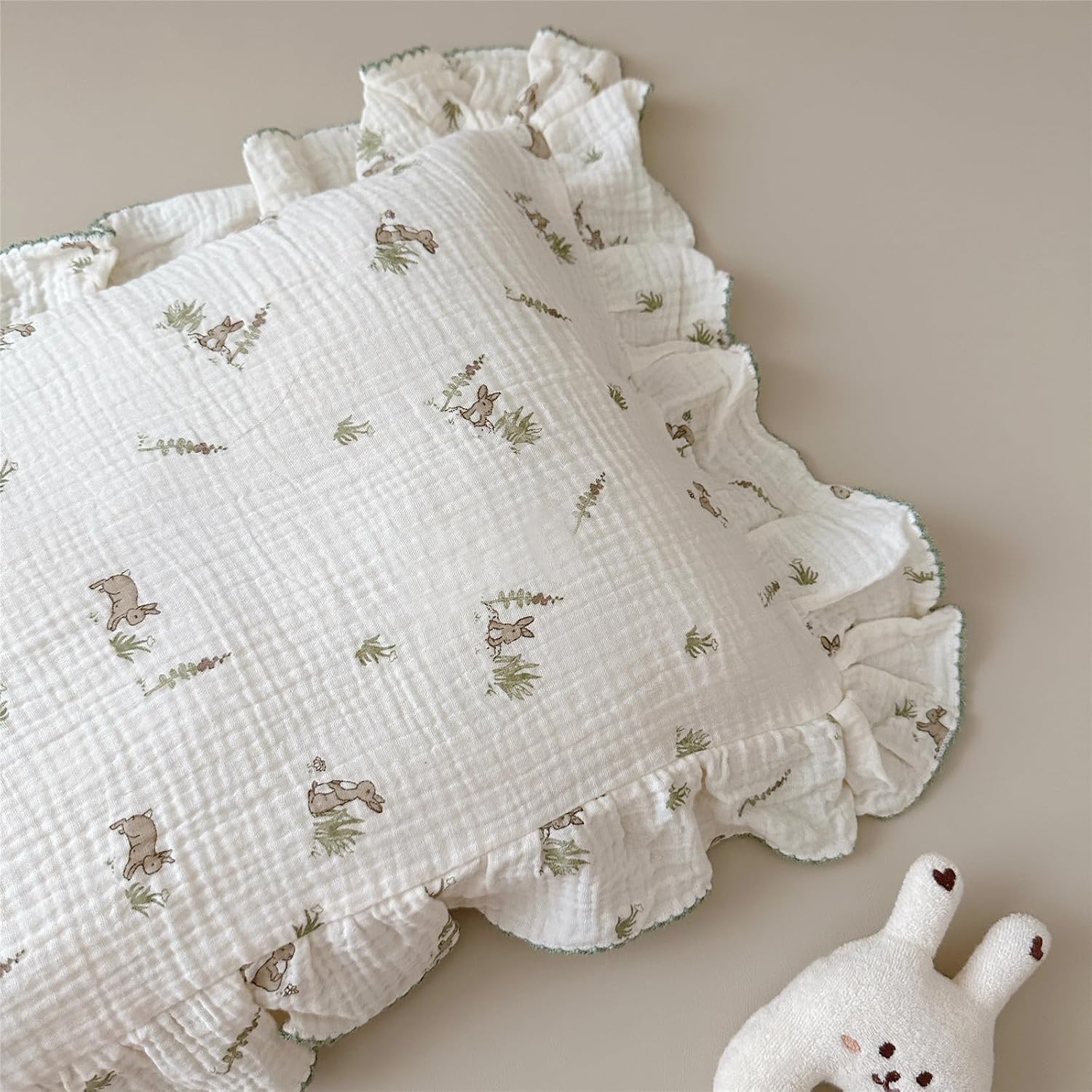 BuLuTu Muslin Toddler Pillowcase for Toddler Bed, Soft Breathable Standard Size Pillow Cover 20"x26", Animal Gray Bunny Toddler Pillow…