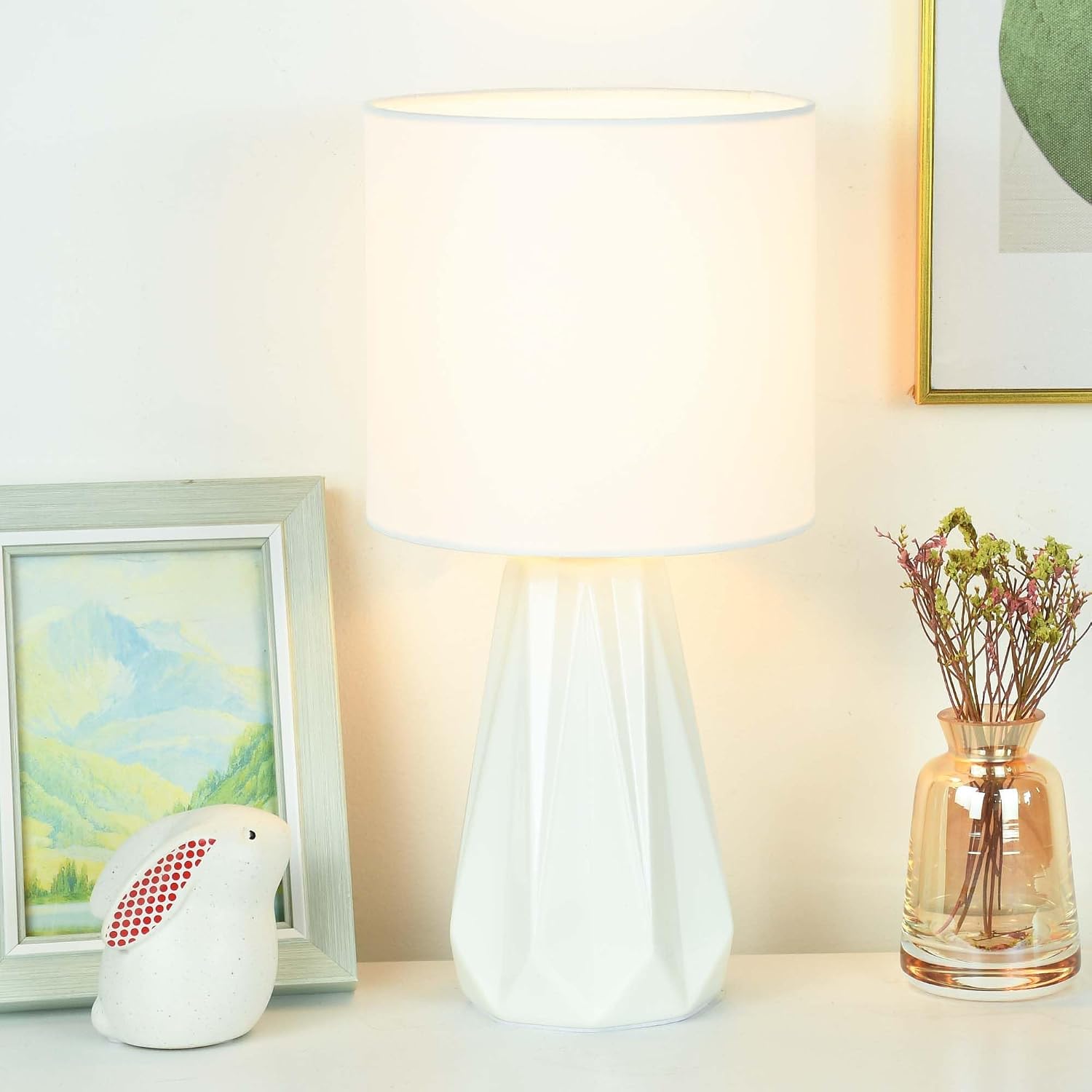 Elisa Offwhite Small Table Lamp for Living Room as Bedside Table Lamp for Bedroom, Modern Ceramic Kids Night Table Lamp, Φ6.1×H12.4IN, Bulb…