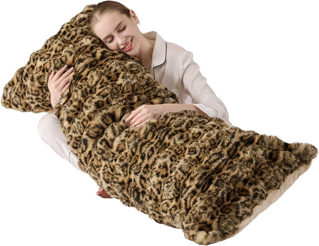 Animebody 20x54 Fluffy Leopard Print Full Body Pillow, Cheetah Print Plush Fuzzy Faux Fur Body Pillows, Ultra Soft Bed and Sofa Pillow for Si…