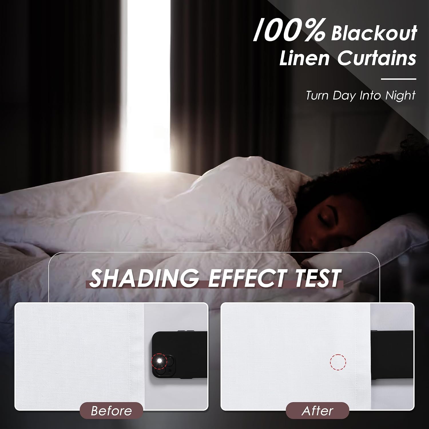 Nanspring White Linen 100% Blackout Curtains, 120 Inch Length 2 Panels Set Burg Extra Long 10 Ft Back Tab Pocket Drapes Cotton Textured Tot…
