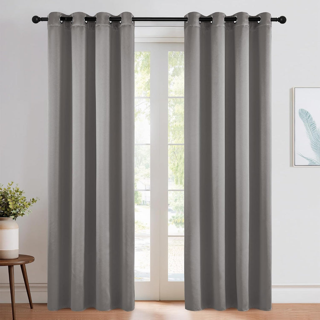 Nicetown Chrome Gray Blackout Curtains 84 inches Long for Bedroom, Grommet Thermal Insulated Light Blocking Window Treatments for Living Ro…