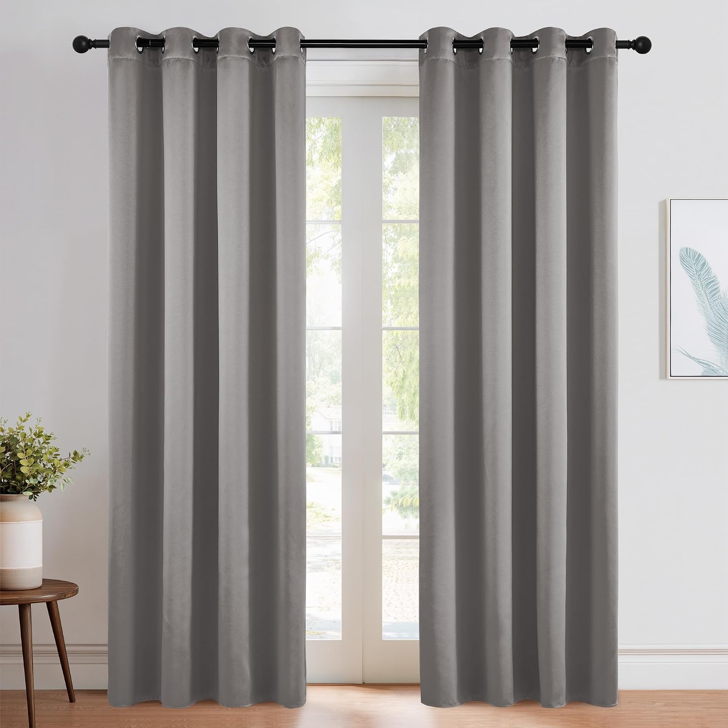 Nicetown Chrome Gray Blackout Curtains 84 inches Long for Bedroom, Grommet Thermal Insulated Light Blocking Window Treatments for Living Ro…