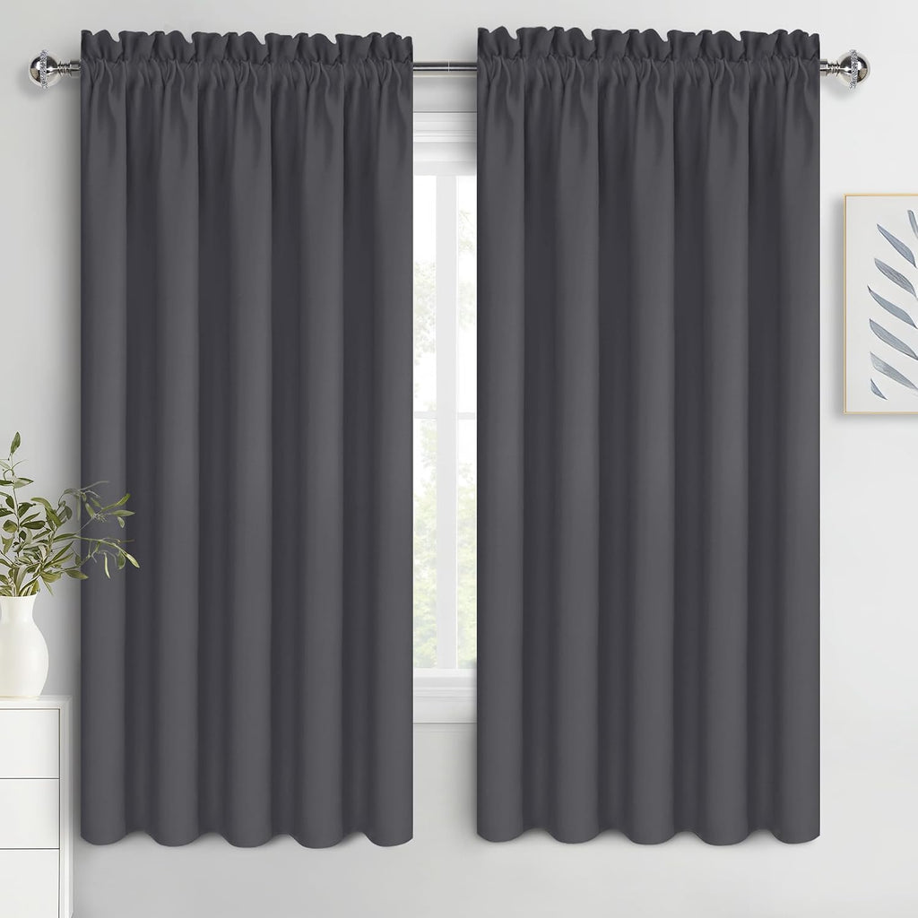 DWCN Bedroom Blackout Curtains 70 x 63 Inches Length 2 Panels Set, Solid Thermal Insulated Energy Saving Rod Pocket Window Treatment…
