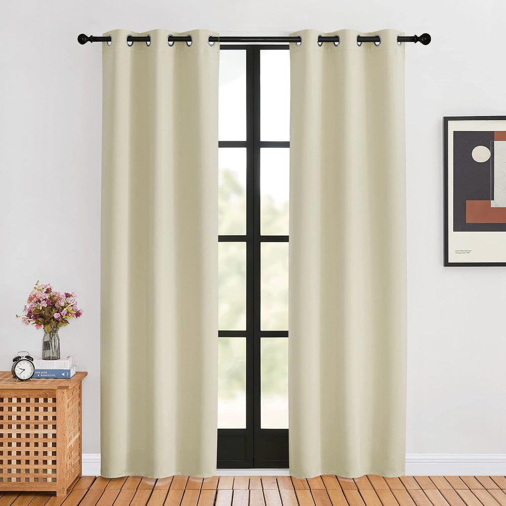 NICETOWN Blackout Beige Curtains 80 inch Long for Bedroom, Set of 2, W34 x L80, Thermal Insulated Solid Grommet Vertical Drapes Room…