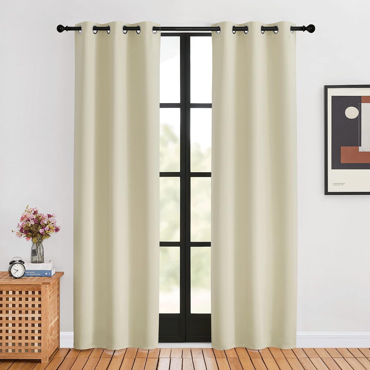 NICETOWN Blackout Beige Curtains 80 inch Long for Bedroom, Set of 2, W34 x L80, Thermal Insulated Solid Grommet Vertical Drapes Room…