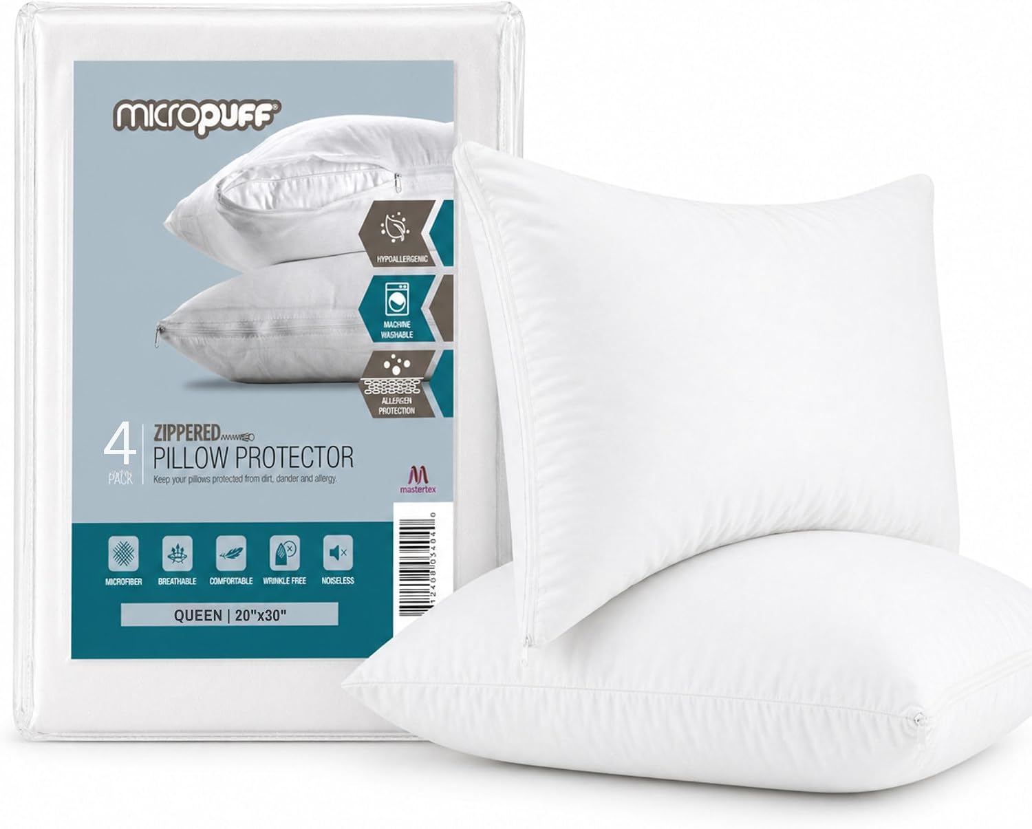 Micropuff Queen Size Pillow Protectors with Zipper - 4 Pack - Soft and Breathable Pillow Cover. Pillowcase Protects Against Stains…