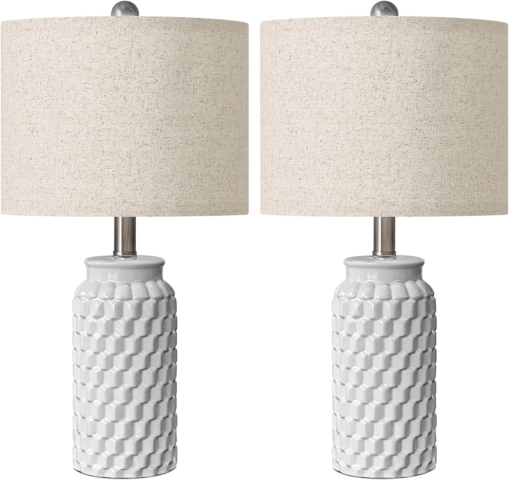 USumkky 20.5" White Modern Ceramic Bedside Lamps Set of 2, Small Table Lamp for Bedroom Decor Farmhouse Nightstand Lamp for Living Room…
