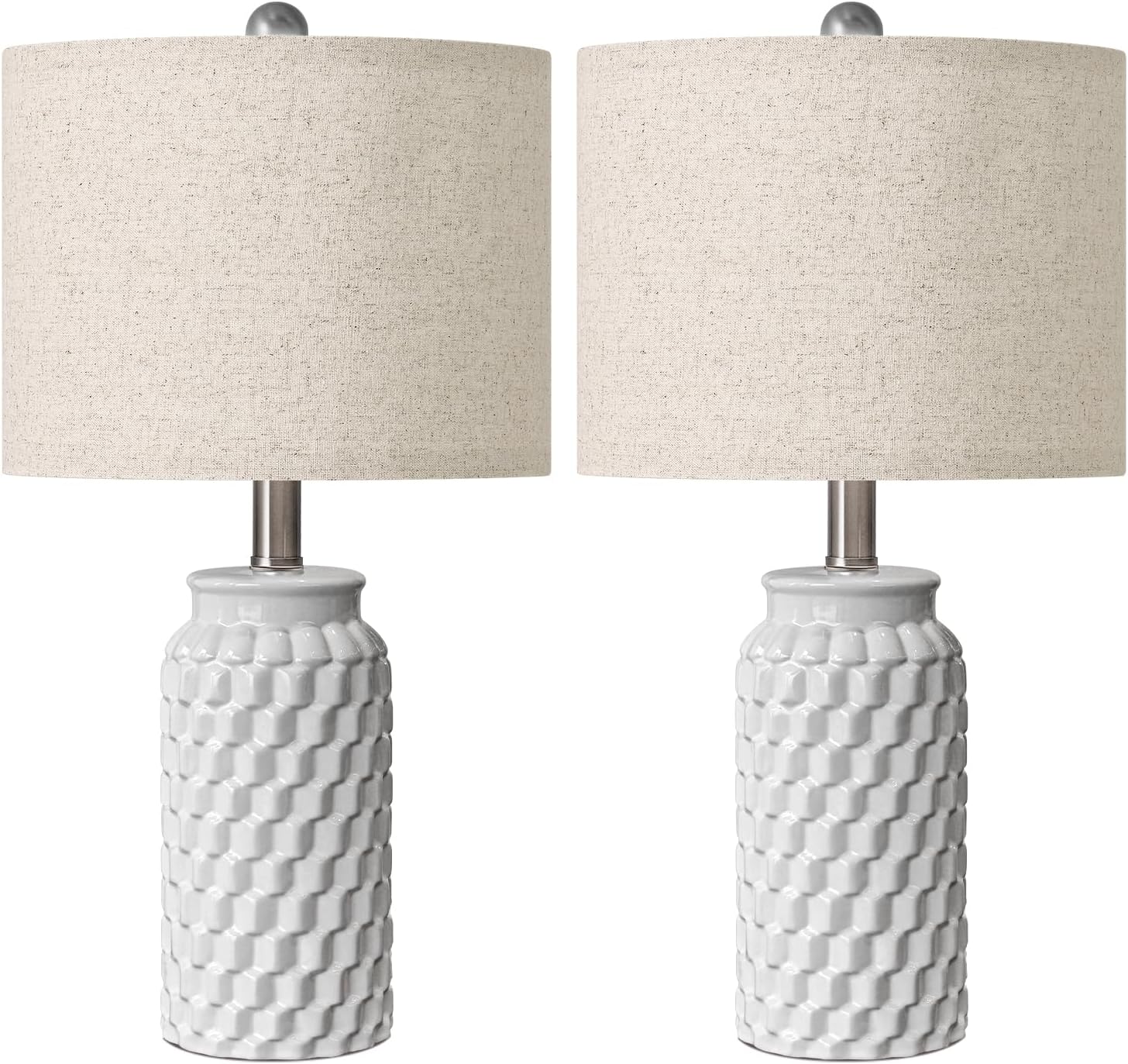 USumkky 20.5" White Modern Ceramic Bedside Lamps Set of 2, Small Table Lamp for Bedroom Decor Farmhouse Nightstand Lamp for Living Room…