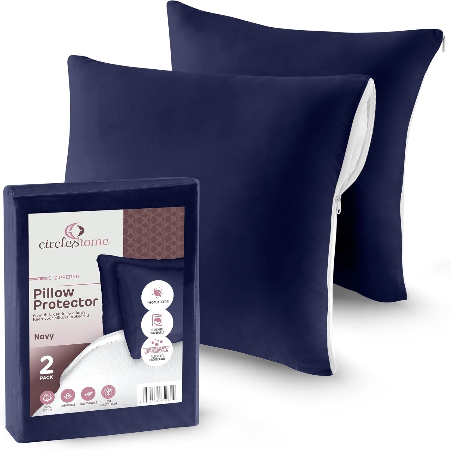 CIRCLESHOME Throw Pillow Protectors - 100% Cotton Breathable Pillowcases - 20 X 20 Square Pillowcases - Protects Pillows from Dirt, Dust…