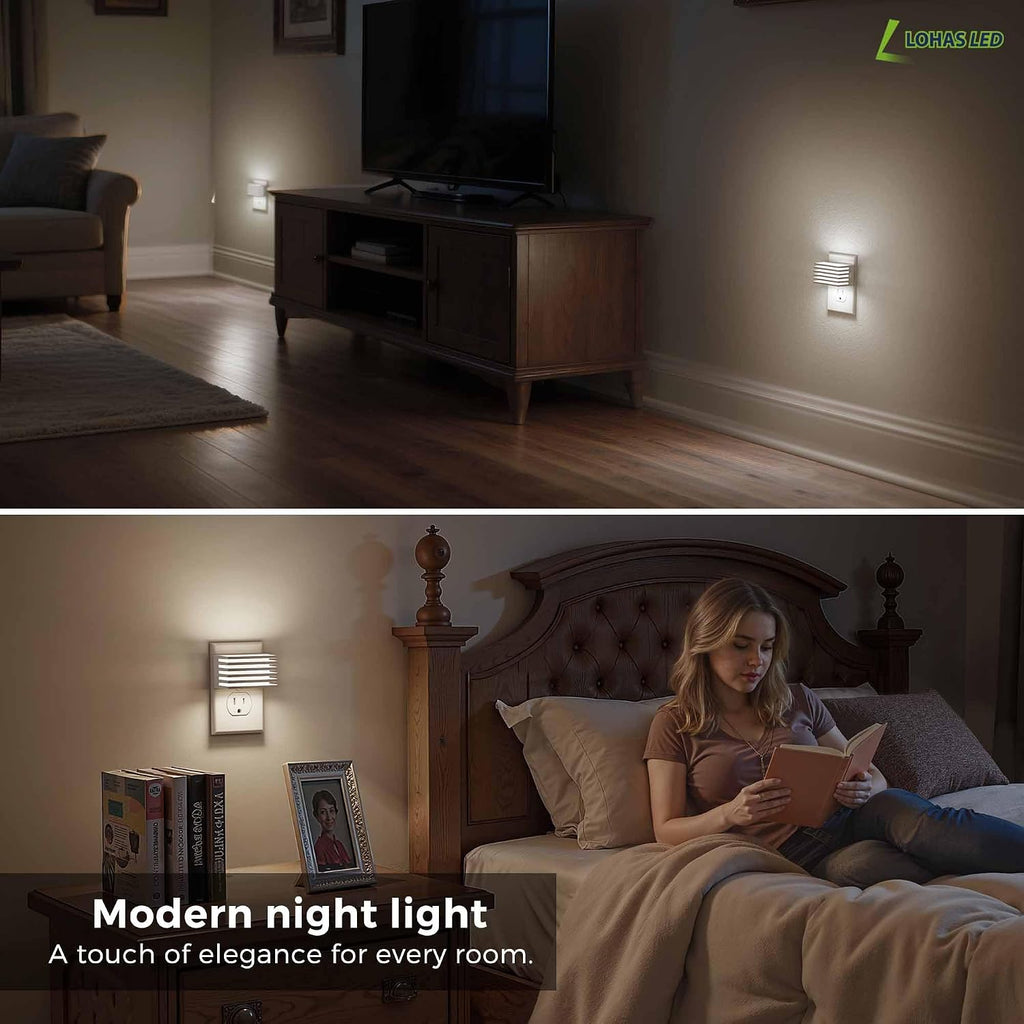 L LOHAS LED Night Lights Plug into Wall, 2 Pack Modern Night Light with Dusk to Dawn Sensor, Dimmable Plug in Night Light, Adjustable…