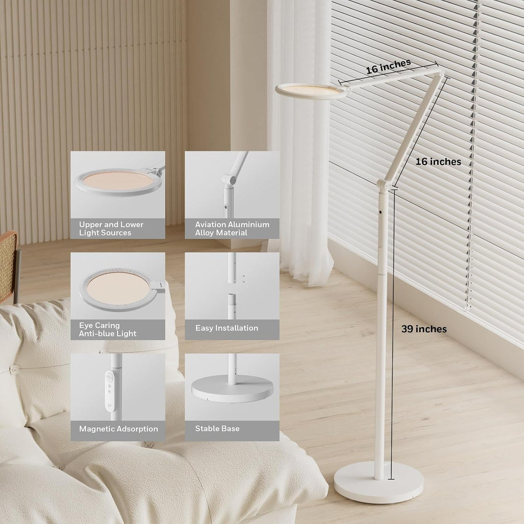 Honeywell LED Floor Lamp - F01WT SunturaluxTM Eye Caring Dimmable Standing Light with Remote, Bright Natural Daylight 5 Colors & 5…