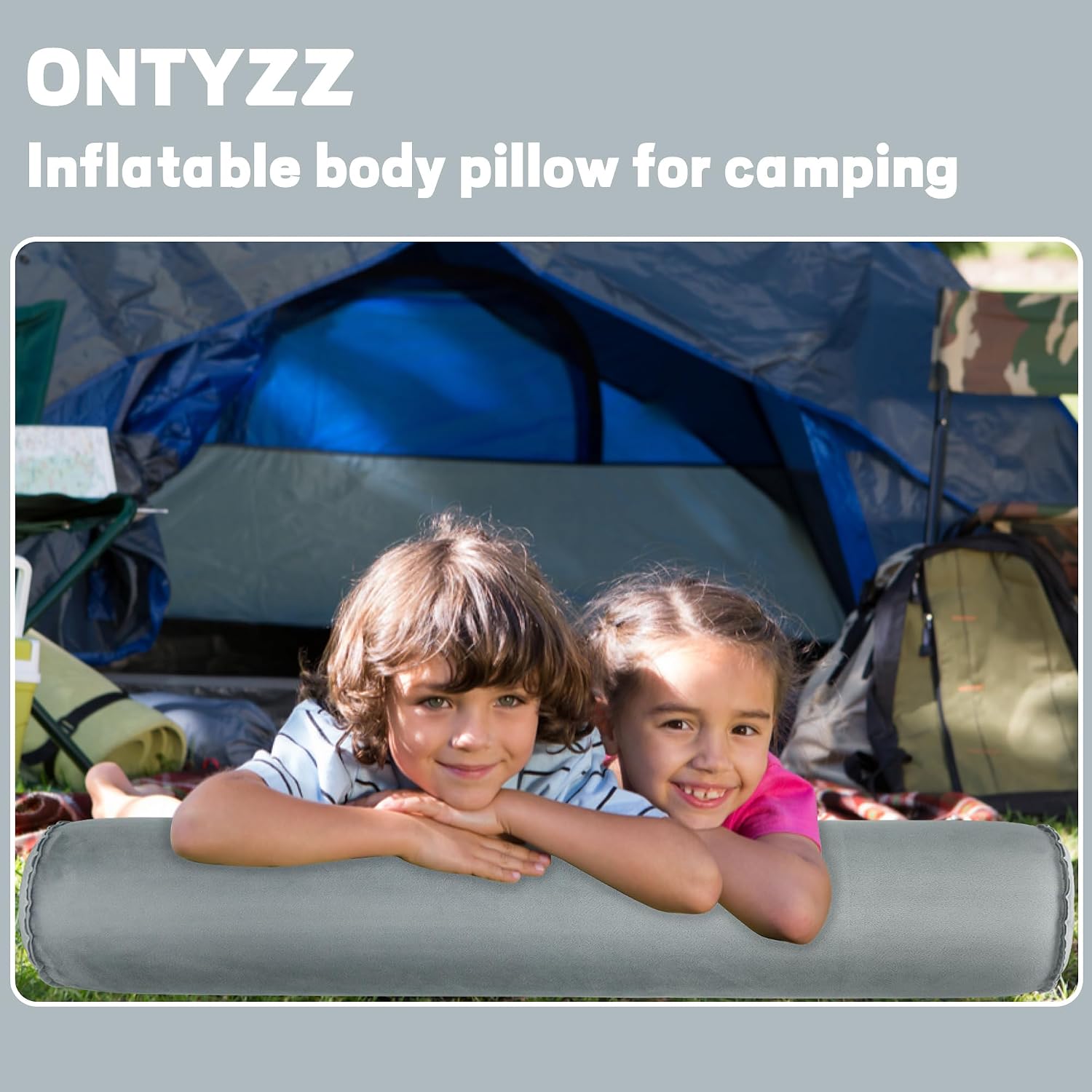 ONTYZZ Inflatable Short Body Pillow, Short Pillow for Bed, Oval Bolster Pillow for Good Sleeping and Back/Neck Support, 1pcs Grey