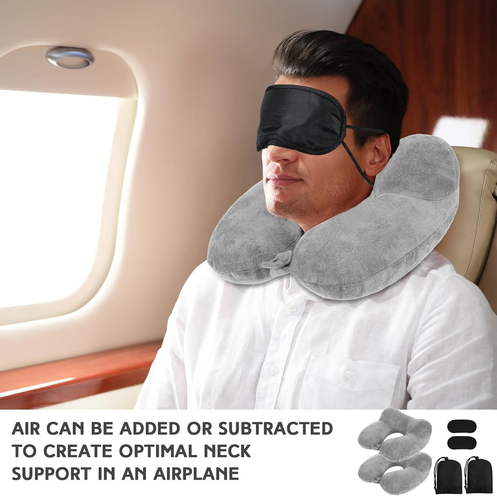 Sintuff 2 Pack Inflatable Travel Pillow for Airplanes Inflatable Neck Flight Pillows with Compact Bag and Blindfold for Traveling…
