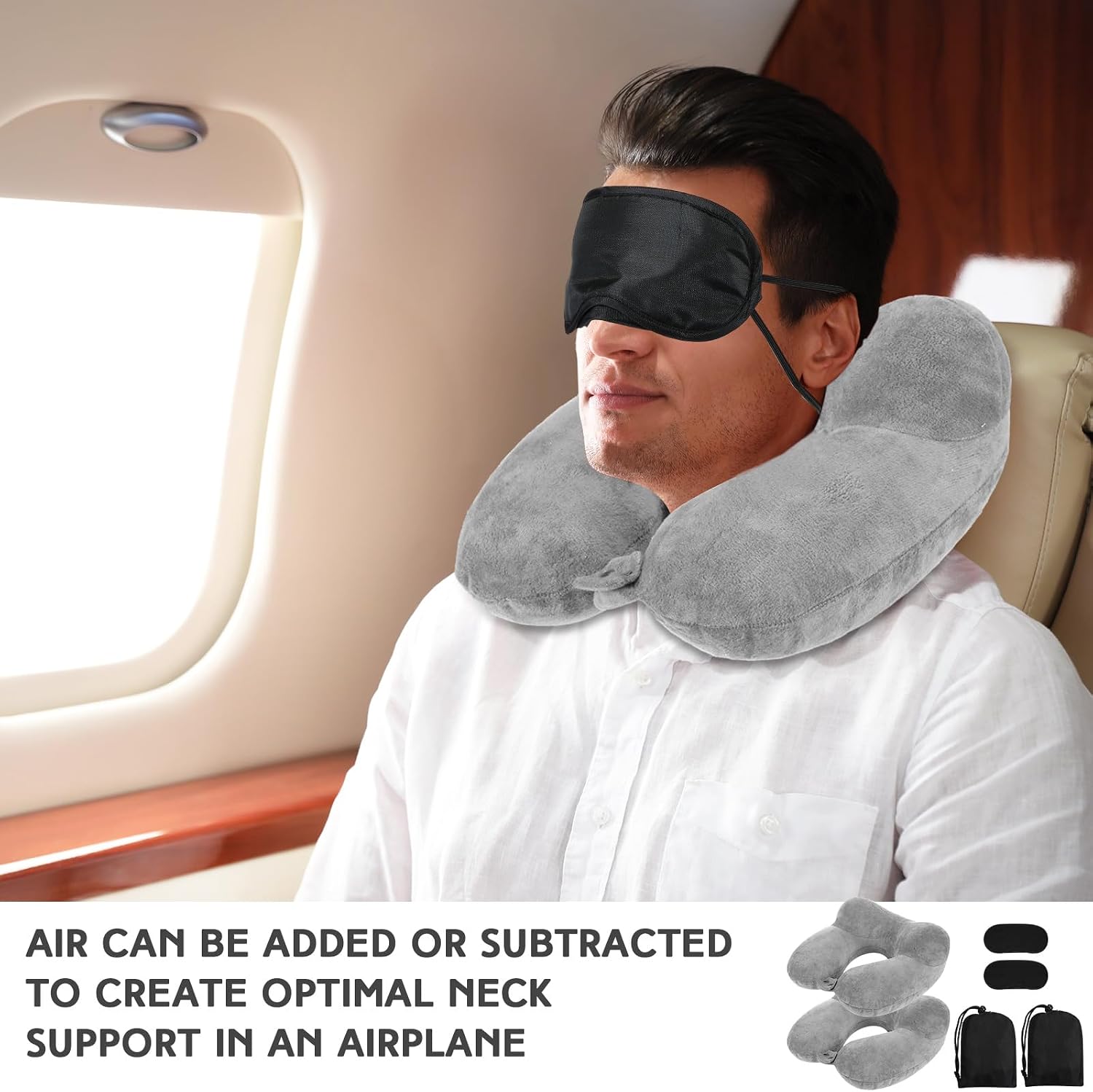 Sintuff 2 Pack Inflatable Travel Pillow for Airplanes Inflatable Neck Flight Pillows with Compact Bag and Blindfold for Traveling…