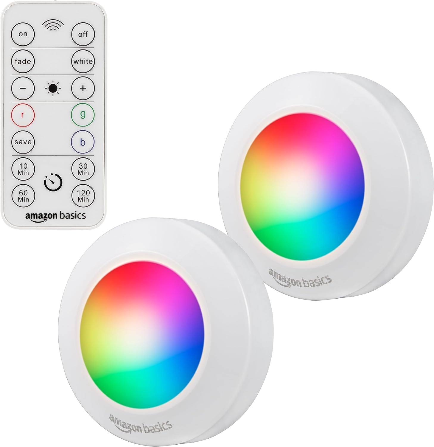 Amazon Basics LED Puck Lights, Color Changing, Battery Operated, IR Remote, 40 Lumens, Under Cabinet Lighting, Wireless Stick on Lights…