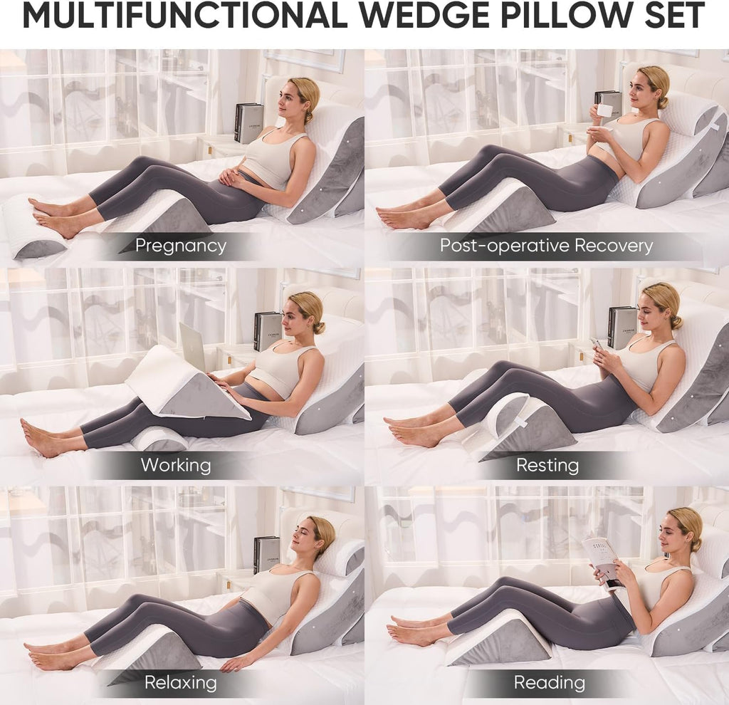 Oaisz 4 PCS Wedge Pillow Set for After Surgery, Adjustable Bed for Sleeping, Acid Reflux Relief, Post Surgery Recovery, Back Support, Leg E…